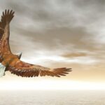 Bald eagle flying in brown sky - 3D render